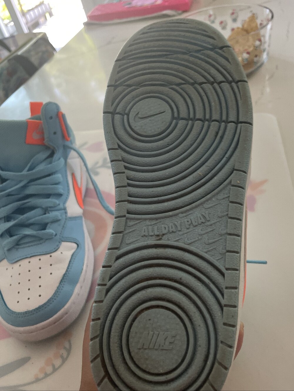Nike Mid-Top Sneakers in Aqua Blue & Neon Orange - Picture 3 of 4
